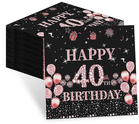 60 Stück Servietten 40 Geburtstag, Deko 40. Geburtstag Frauen | 40 Geburtstag Frauen Deko, Happy Birthday Servietten, Premium Deko für Jubiläumsfeier Tischdeko & Partys
