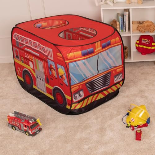 Selonis Feuerwehrauto-Zelt Kinder Spielhaus Keine Bälle Faltzelt Pop Up Zelt Kinderzelt Indoor Outdoor Faltbar Spielhöhle Geschenk Für Jungen Mädchen