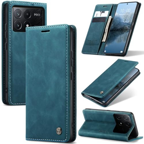 Azororo Cover per Xiaomi Poco X6 Pro 5G, Premium PU Pelle Custodia, Magnetica Carta Fessura Portafoglio Case, Flip Cavalletto Custodia per Xiaomi Poco X6 Pro - Blu verde