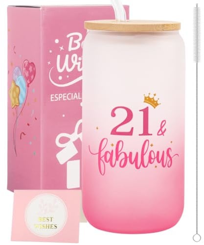 Nwvuop 21st Birthday Gifts, Daughter 21st Birthday Gift Glass Cup 16oz.