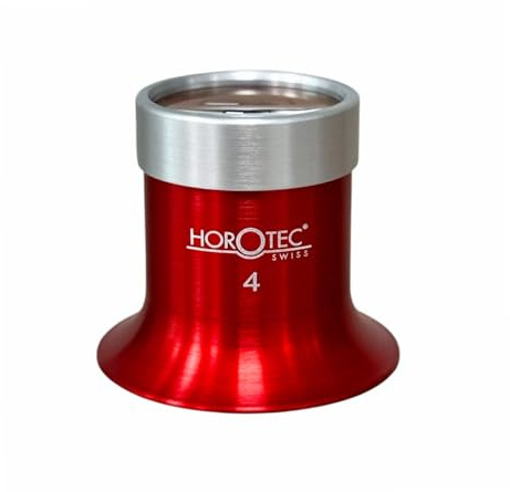 Horotec MSA 00.031-4 Brillenlupe in Aluminium eloxiert rot mit verschraubtem Ring x2,5 Uhrmacher