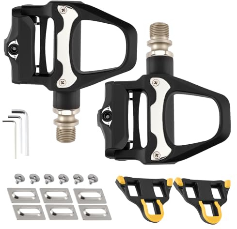 Pedali per bici da corsa, Pedali a clic per bici da strada, tensione regolabile, corpo composito robusto, compatibile con il sistema, con ramponi e materiale di montaggio