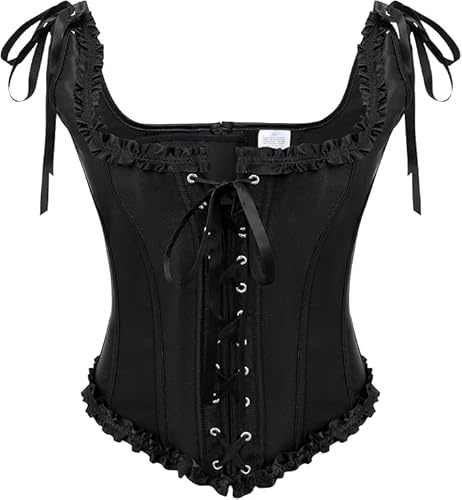 LEACOOLKEY Renaissance Corsage Tops für Damen Vintage Schnür Corsage Overbust mit Knochenstütze als Bustier Bodice für Halloween Kostüme