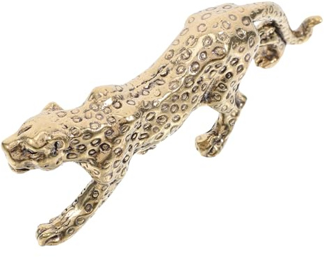 DECOMELODY Retro Leopardenstatue aus Messing als Schreibtischdekoration | Briefbeschwerer, Wohnraum und Bürodeko, Goldfarbene Tierfigur, Elegante Form
