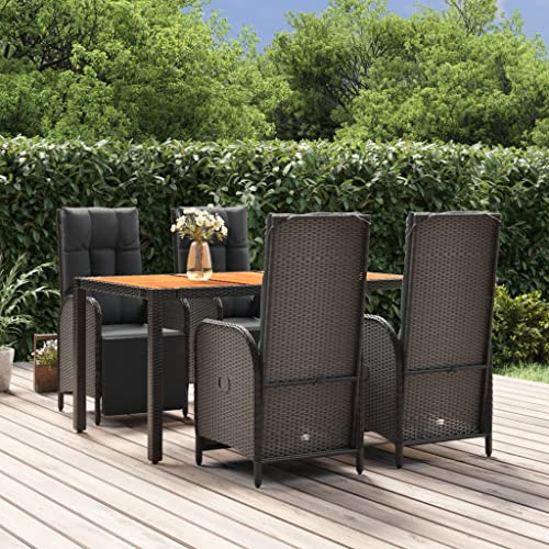 Teenpull 5-TLG. Garten-Essgruppe Schwarz Poly Rattan, verstellbare Sessel mit Kissen, Outdoor Möbel Set für Terrasse, Balkon und Garten, wasserfestes Dining Set