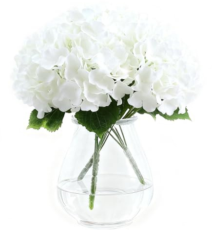 AMLUCKS - Ortensie artificiali in seta, 15 fiori, aspetto realistico, fiori artificiali con steli per mazzi di nozze, feste, decorazione della casa (3 bianchi), 3 unità