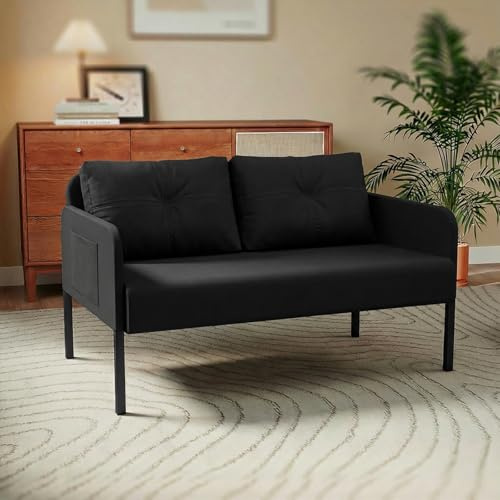 Fabulcozy 2-Sitzer-Sofa, 120 cm, minimalistisches Design, kleines 2-Sitzer-Sofa, hohe Rückenlehne und atmungsaktiver Stoff, bequem, ideal für Wohnzimmer (schwarz)