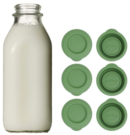 JarSaver® Silicone Replacement Caps | 48mm Diameter Bottle Lids That Fit Perfectly Stanpac & Libbey Milk Glass Bottles | Reusable, Long-Lasting and Easy to Clean Bottle Caps (Green, 6 Pack)
