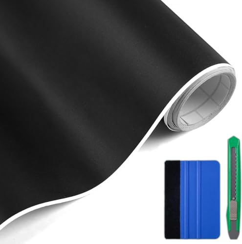 AUTOPEN Selbstklebende Autofolie inklusive Werkzeugset 30x300cm, matt Schwarze Vinylfolie mit Air-Release-Technologie – ideal für DIY-Verkleidung von Fahrzeuginnen- und Außenteilen