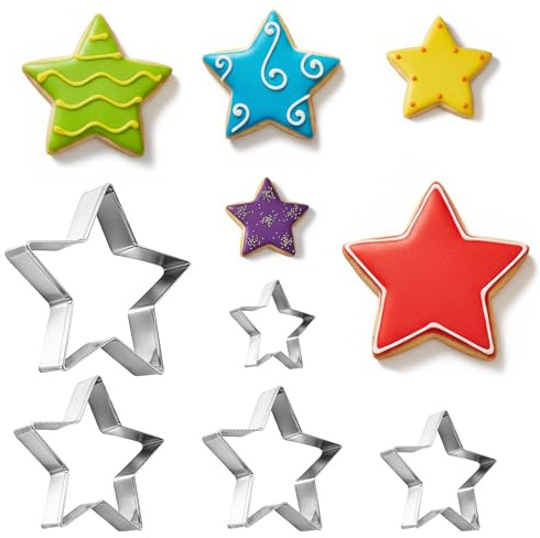 5 Pcs Star Shapes Molds, Star Cookie Cutter Set, Stainless Steel Five-Pointed Shaped Cutter, Bakeware Tools for Fondant, Biscuit, Sandwich, Cheese (5 Sizes)