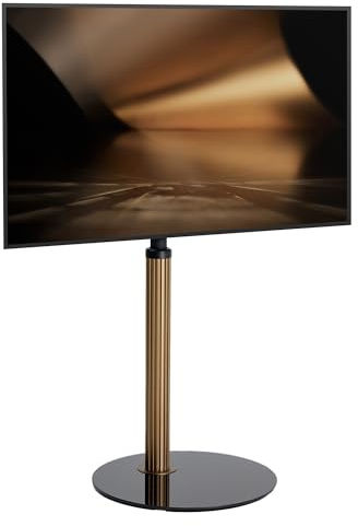 AOKCOS TV Ständer für 32-65 Zoll Fernseher, Fernsehständer Alugitterdesign, TV Bodenständer mit Ablage Höhenverstellbar Schwenkbar, bis 40 kg Max. VESA 400x400mm (Gold)