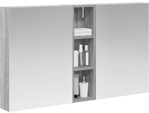 vidaXL Badezimmerschrank-Set 3 pcs 120 x 14,5 x 70 cm Holzwerkstoff, Badezimmer-Schrank, rechteckiger LED-Spiegel, moderner Wand-Organizer, praktischer Platzsparer