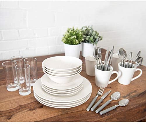 Sabichi Juego de Inicio de Comedor de 36 Piezas, Porcelana, Blanco, 24.5 x 31 x 33 cm