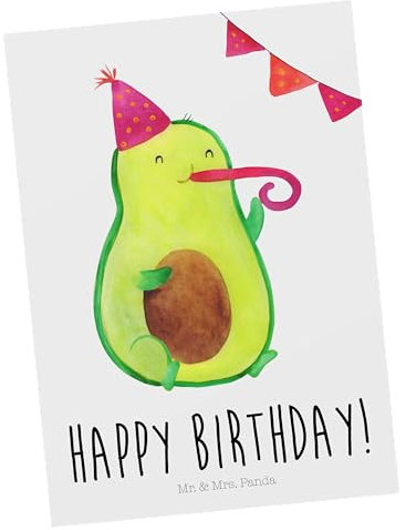 Mr. & Mrs. Panda Postkarte Avocado Geburtstag - Geschenk, Postkarten, Happy Birthday, Party, Alles Gute, Frucht, Fotokarte, Grußkarte, Ansichtskarten, Ansichtskarte