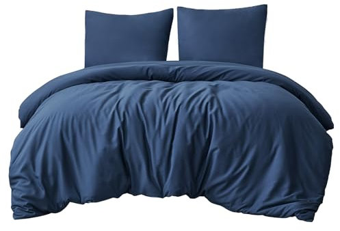 Aisbo Bettwäsche 200x220 3teilig Blau - Bettbezug 220x200 cm 3tlg mit Kissenbezug 80x80 cm, ÖKO-TEX Bettwäsche Set Mikrofaser mit Reißverschluss, Weich und Bügelfrei