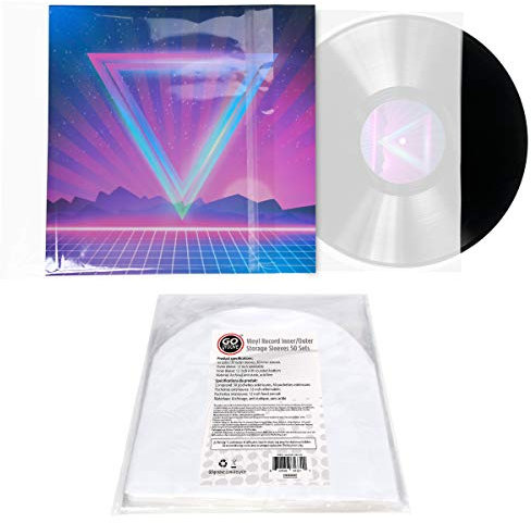GOgroove Vinyl Record Storage Sleeves with Clear Plastic for Albums - 50 Sets Record Sleeves Inner/Outer (100 Pack) - Archival Safe Case for Vinyl and LP Storage Display - Anti Static, Scratch, Dust