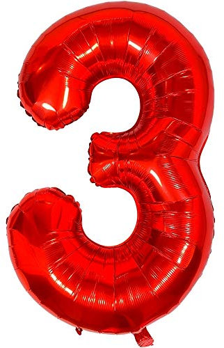 DIWULI Luftballon 3 Geburtstag XXL Rot - Zahl 3 Ballon