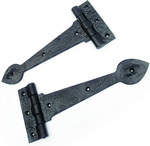 Jones & Grey Pair of Vintage Antique Style Black Hammered Cast Iron Hinges 9.5 240mm