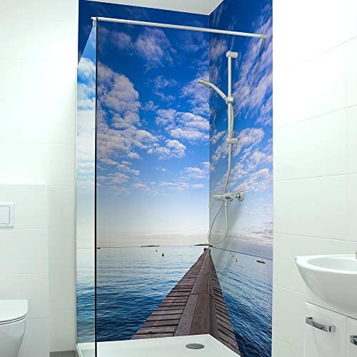 Premium Duschrückwand 0,4 mm selbstklebendes Hart-PVC, Größe:2 x B 103 x H 240 cm, Muster:Steg Meer