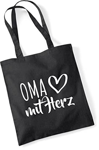 Huuraa Jutebeutel Oma mit Herz Geschenk 10 Liter Black Baumwolle Oma Präsent