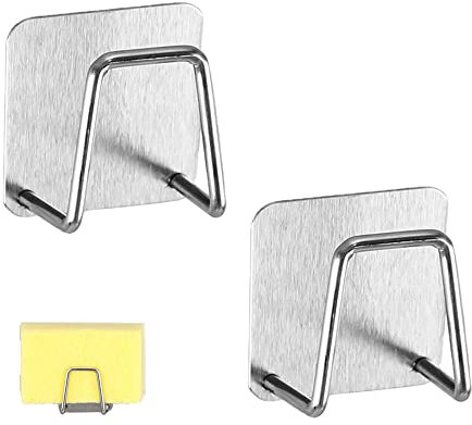 WHPromLang 2 Pcs Sponge Holder Nail-Free Sponge Rack Stainless Steel Sink Caddy Organiser Quick Drying for Kitchen Bathroom Storage
