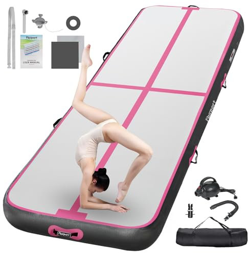 FBSPORT Airtrack Matte, 20cm Hoch Verdicken 4M Tumbling Matte,Gymnastikmatte mit Luftpumpe,Trainingsmatte mit Tragetasche,Turnmatte für Zuhause, Outdoor,Yoga