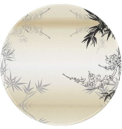 Bamboo and Cherry Blossoms Tree Zen Pattern Round Mouse Pad :: 4 Pcs Pcs 8 in,Office Laptop Pretty Trendy Mat Personalized Portable Travel Desk Pad