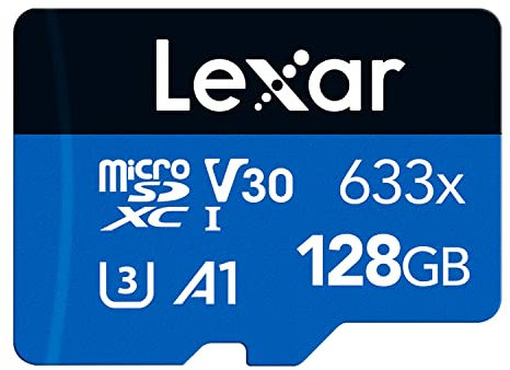Lexar 633x Tarjeta Micro SD 128 GB, Tarjeta Memoria microSDXC UHS-I, con Adaptador SD, hasta 100 MB/s de Lectura, A1, C10, U3, V30, Tarjeta TF para Smartphone, Tablet y Camara IP (LMS0633128G-BNAAA)