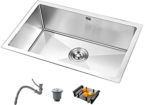 Fregadero De Acero Inoxidable Fregadero De Cocina Plateado con Escurridor Fregadero Grande De Un Solo Recipiente Fregaderos Bajo Encimera Fregaderos De Barra (Color : Silver, S : 82x50cm)