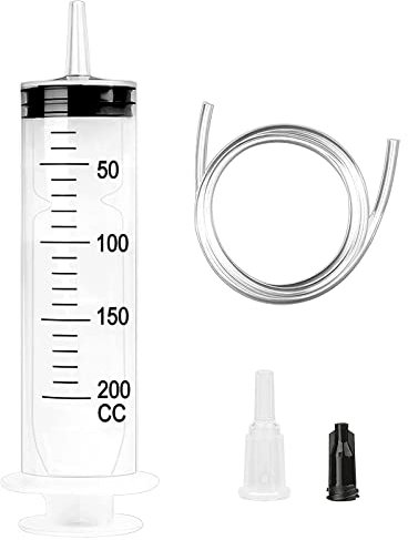 Large Syringe, 200ml Reusable Liquid Syringes with 1m Tube Large Capacity Plastic Syringe Individual Package for Laboratory Measuring, Garden, Industry, Oil or Glue Applicator, Pets Feeding