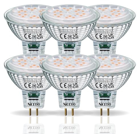 NICEOO GU5.3 LED Lampe Warmweiss 3000K, 6.5W Ersetzt 50W Halogen Leuchtmittel, MR16 LED 12V Strahler, 610lm Flimmerfrei AC/DC 12V Energiesparlampen Abstrahlwinkel 38° Birnen, Nicht Dimmbar, 6er-Pack