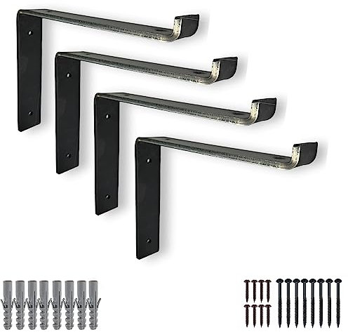 4 Pcs Shelf Brackets Heavy Duty for Scaffold Board Shelving - Industrial Style Downward Support Steel (Raw Steel, 4 Pcs)