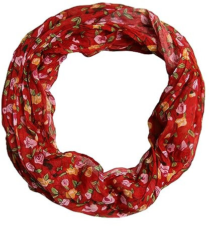 beybey® Damen Seide Loop Schal mit Blumenmuster - wunderschön und fein - Seidenschal - Loop Schal Damen - Schlauchschal Damen (rot)