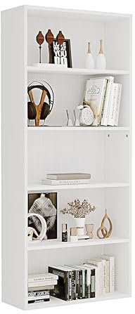Panana Bücherregal, Holzregal mit 5 Fächern, Regale, Bücherschrank, Standregal Aufbewahrungsregal für Wohnzimmer, Büro, Arbeitszimmer 60 x 23,5 x 139 cm (Weiß, 5 Fächer)