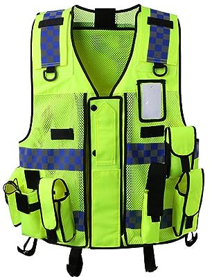 Mesh-Sicherheitsweste mit Hoher Sichtbarkeit Weste, Weste mit Mehrfachpockets, Einstellbare Sicherheitsverkehrspolizei Sicherheitsweste mit Reflektierenden Streifen, Gelb