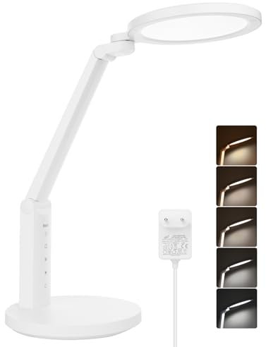 mafiti Schreibtischlampe LED Dimmbar Tischlampe, 88-LEDs Nachttischlampe Leselampe Tageslichtlampe mit 6 Farb und 5 Helligkeitsstufen,45-Min Timer und Lesemodus für Kinder, Büro, Weiß