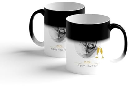 Zaubertasse mit deinem Foto | Silvester | Happy New Year | Tasse | Farbwechsel | 300 ml | Magic Mug | Lieblingstasse | Neujahr | Geschenk | Sektgläser