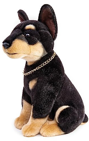 Tiny Heart Dobermann Pinscher Stofftier Plüschtier 18cm/7” realistisches Dobermann Plüsch schönes Tier niedliche und weiche Geschenke Hund für Kinder Jungen und Mädchen Spielzeug Schwarz