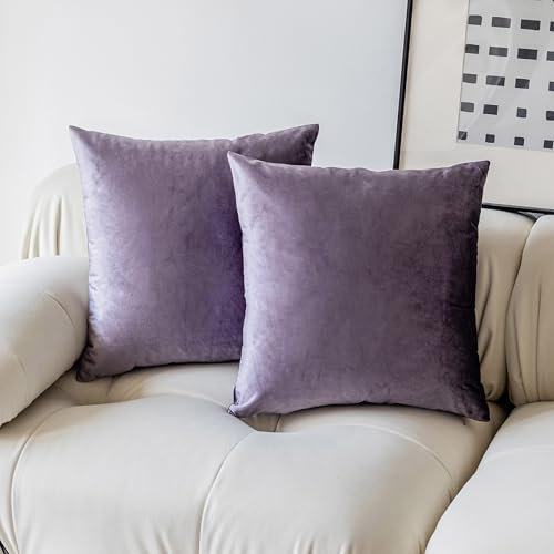 Demetex Lavender Cushion Covers 45cm x 45cm Modern Velvet Throw Pillow Covers Decorative Purple Cushion Cases for Bedroom Couch Bench Chair, 45x45 cm, Set of 2, Lavender