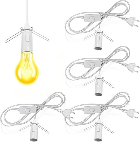 Lot de 4 douilles E14 avec interrupteur et prise européenne, douille de lampe E14 avec câble 3 m, interrupteur à vis, adaptateur de prise, support de lampe pour cuisine, salon, bureau, chambre