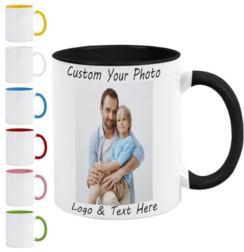 Tazas personalizadas con texto, tazas de sublimación de 325 ml, tazas de café personalizadas, tazas de cerámica con asas, taza de café personalizable, regalos personalizados para papá, color negro