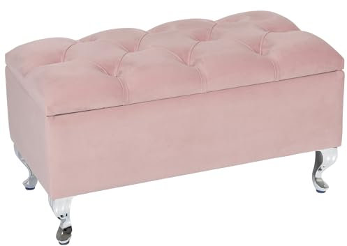 LORDLY Sitzbank mit Stauraum Verona CR 81x42cm - Rosa Velourstof, Sitztruhe, Aufbewahrungsbox, Polsterbank mit Samtbezug für Wohnzimmer, Schlafzimmer, Diele