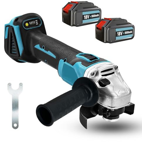 Akku Winkelschleifer,Ersatz für Makita, Akkuflex Bürstenlos Trennschleifer Scheibe 125mm mit 2x 5500mAh Akku und Ladegerät,Winkelschleifer ohne Kabel Schleifen zum Entfernen von Farbe und Mörtel