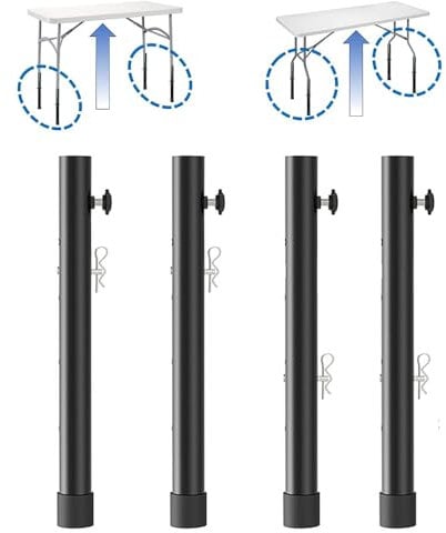 Wotendy Lot de 4 Rallonges de Pieds de Table pour Tables Pliantes, Extensions de Pieds de Table Pliantes, Hauteur Réglable Jusqu'à 9,2 cm/13,3 cm, pour Tables Pliantes Droites et Courbes