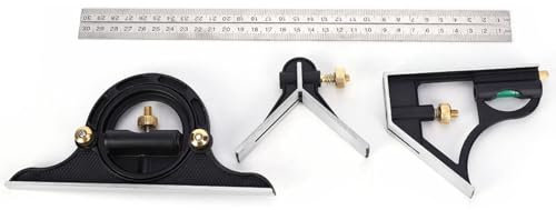 Kombinationswinkel 12 Zoll, Kombinationswinkel mit Edelstahllineal und Messingbolzen, 0-180° verstellbarer Winkel, Multiwinkellineal für die Holzbearbeitung,