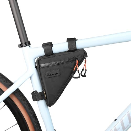 Rhinowalk Fahrrad-Dreieckstasche 0,9L – wasserdichte Rahmentasche mit YKK-Reißverschlüssen, Mehrfachfächern & schlankem Design – Kein Kontakt mit den Beinen – Schwarz