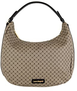 Laura Biagiotti Borsa Sacca Mezza luna in Ecopelle Stampata con logo LB, Marchio Colore Oro Frontale, Linea Dema Art. 125-3
