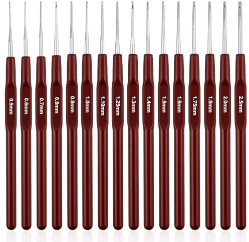 16 Pieces Small Crochet Hooks Set 0.5mm to 2.5mm Ergonomic Handle Crochets Hook Steel Knitting Needles for Women Beginners, Handmade, DIY Lacework, Yarn and Thread Gifts