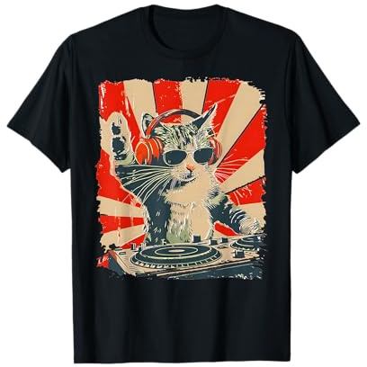 Divertido Gato DJ con Auriculares Retro Music Lover Art Camiseta