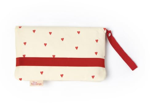 Tiny Blessings Windeltasche mit Wickelunterlage für unterwegs, Extra starkes Verschlussband, Schlaufe zum Tragen/Hängen, Mit viel Platz, Babyparty-Geschenk (Red Hearts)